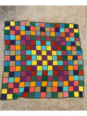 Vintage Handcrafted Multicolor Woven Wool Blanket Throw - 24" x 24" -